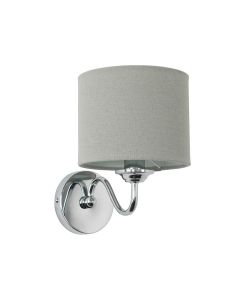 Rocha Single Chrome Wall Light with Linen Grey Drum Shade by ValueLights