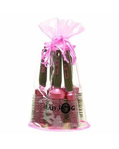 Head Jog Pink Ionic Ceramic Oval Bag Brush Set