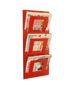 Three Tier Wall Mounted Magazine Rack Red